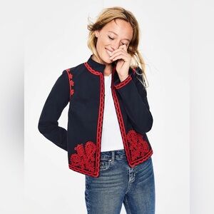 Boden Navy and Red Embroidered Blazer